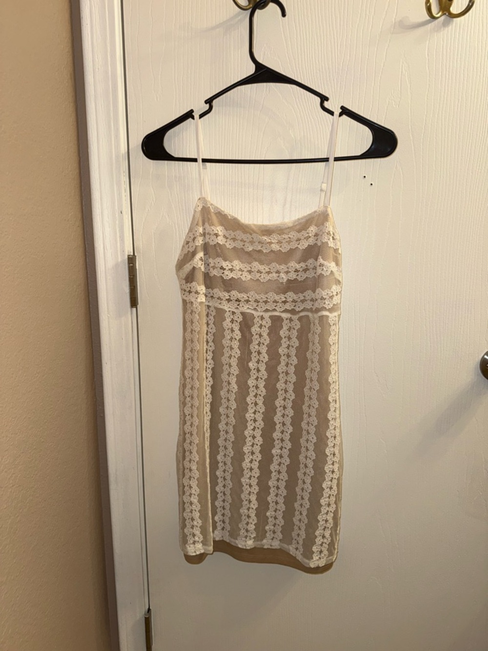 Le Lis Beige and White Lace Slip Dress
